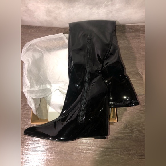 ASOS Krissy Black Patent Wedge OTK Thigh Boots New - Picture 7 of 8